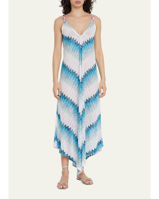 Missoni Blue Zig-zag Ribbon-strap Maxi Dress
