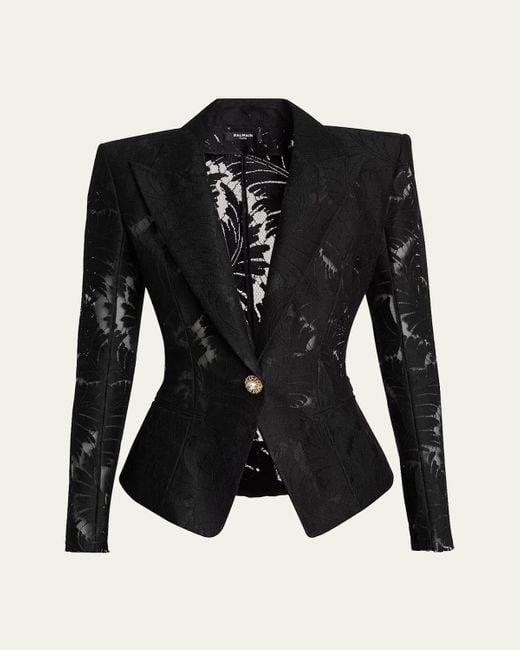 Balmain Black Single-Breasted Fitted Lace Jacket