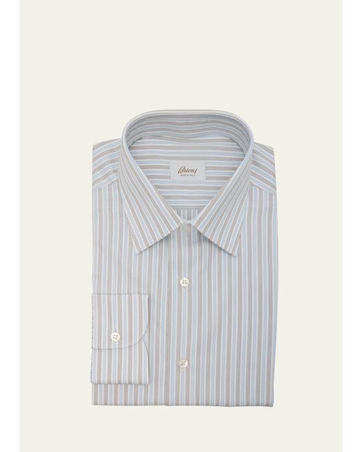 Brioni Gray Cotton Stripe Dress Shirt for men