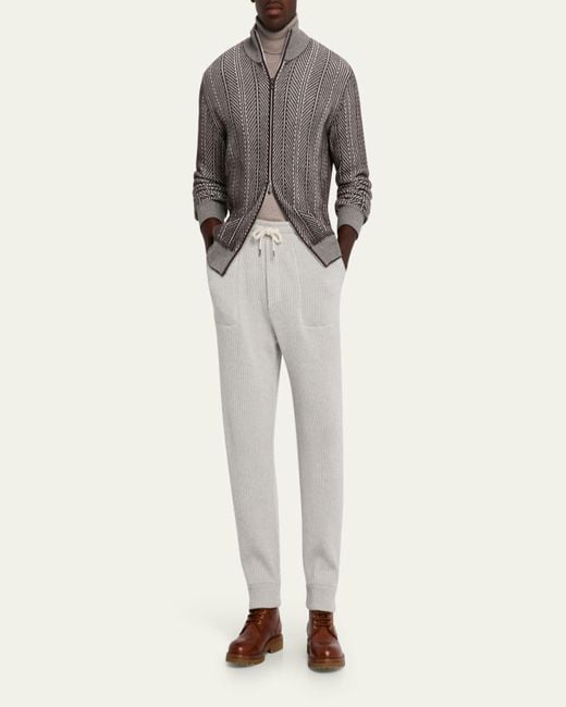 Brunello Cucinelli Gray Cashmere Chevron Full-Zip Sweater for men