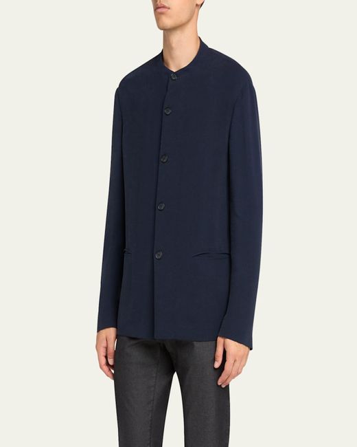 Giorgio Armani Blue Cupro And Viscose Blend Nehru Collar Jacket for men