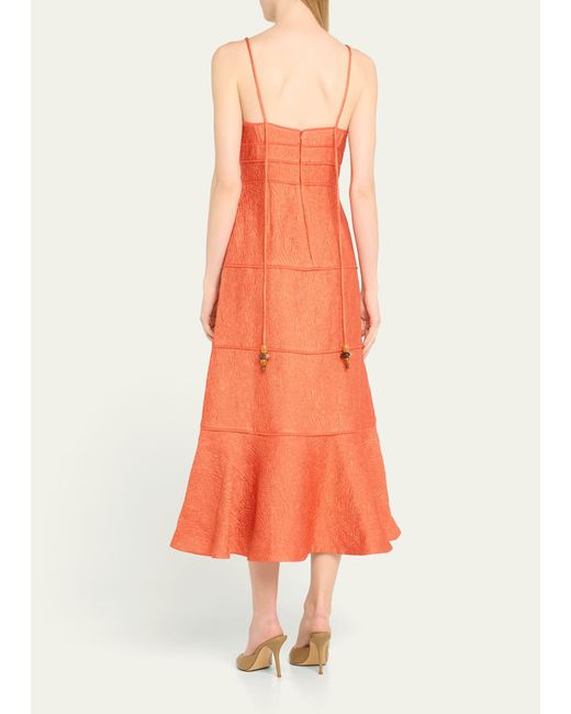 Alexis Orange Vereda Sleeveless Strappy Tiered Jacquard Midi Dress