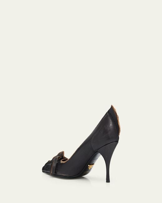 Prada Black Leather Bow Pumps