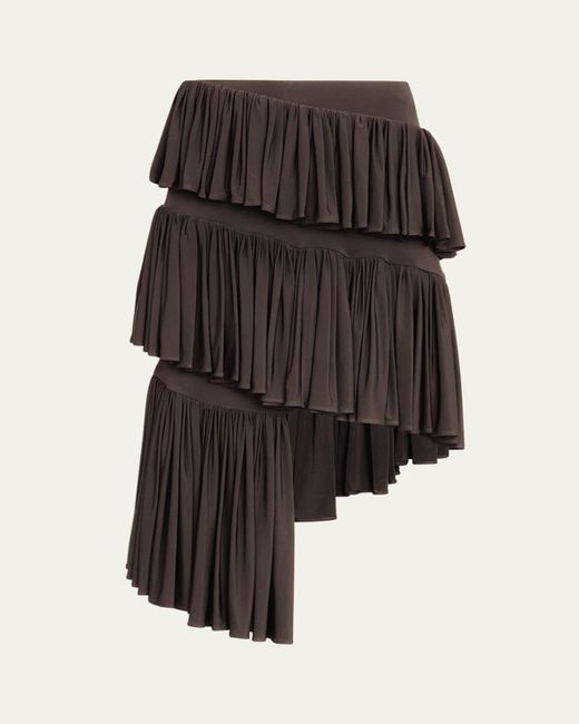 Alaïa Black Spiral Ruffle Asymmetric Midi Skirt