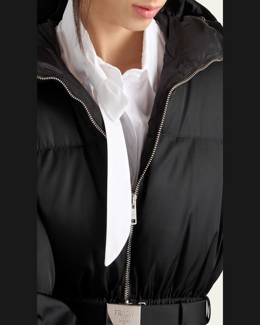 Prada Black Belted Re-Nylon Puffer Jacket