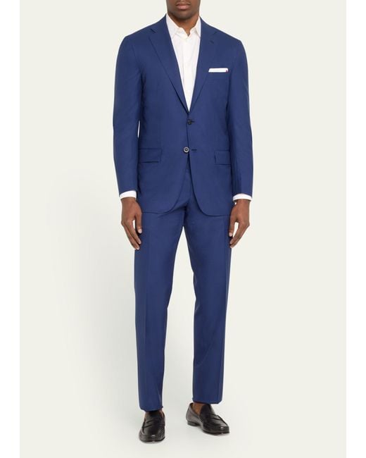 Kiton Blue Solid Wool Suit for men