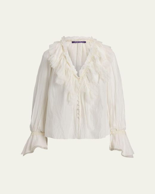 Ralph Lauren Natural Kensley Cotton-Silk Voile Ruffle Blouse