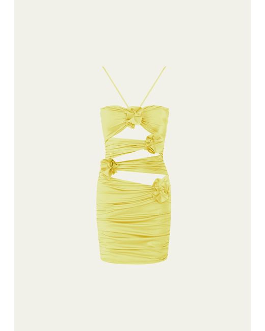 Maygel Coronel Yellow Coari Cutout Halter Mini Dress