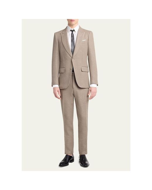 Tom Ford Natural Sequin Boucle Flat-Front Pants for men