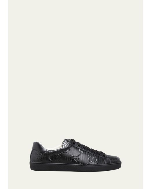 Gucci Black New Ace GG-Embossed Leather Low-top Sneakers for men