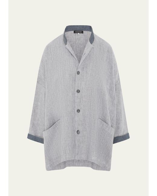 Eskandar Gray Longer Back Wide Mandarin Jacket