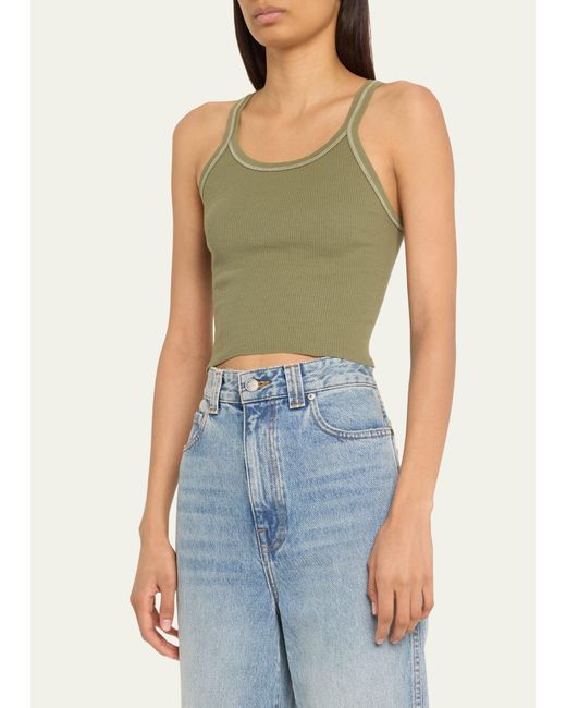Re/done Green Cropped Rib-knit Tank Top