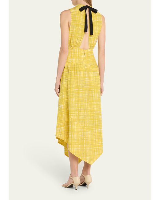 Jason Wu Yellow Printed Mock-neck Handkerchief Midi Dress