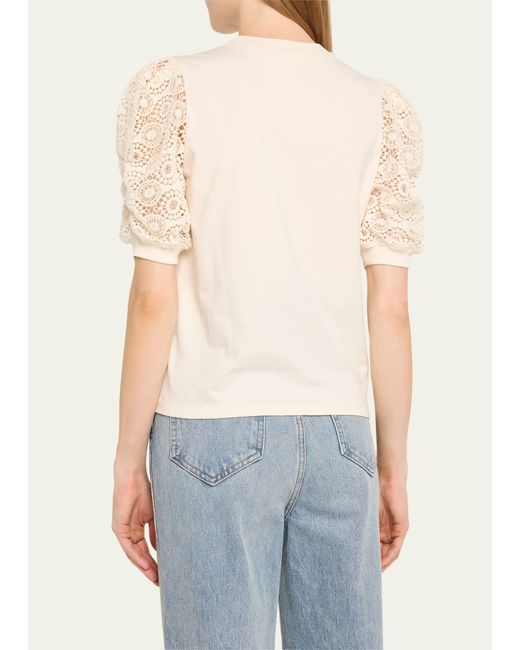 FRAME Natural Frankie Lace-sleeve Tee