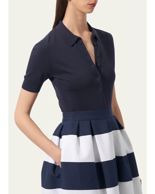 Carolina Herrera Blue Short-sleeve Knit Polo Shirt