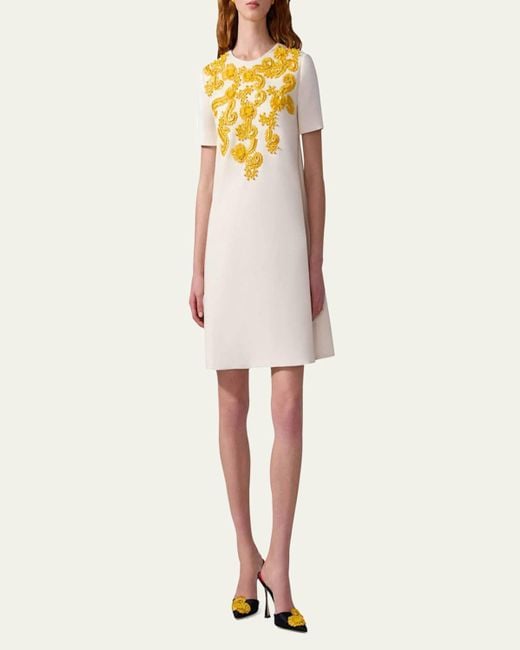 Carolina Herrera White Embellished Wool A-Line Shift Mini Dress