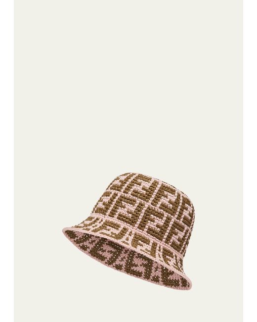 Fendi Brown Ff Woven Raffia Bucket Hat