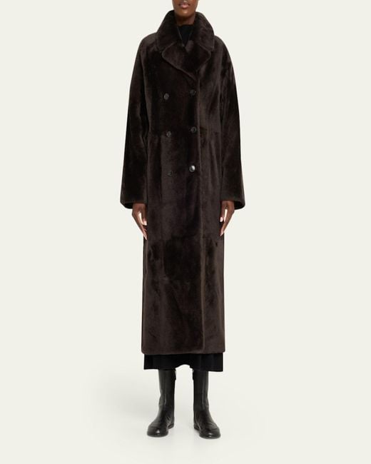 Yves Salomon Black Lacon Double-Breasted Shearling Coat