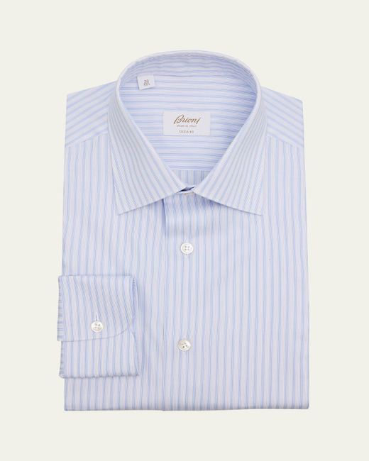 Brioni Blue Giza 45 Cotton Multi-Stripe Dress Shirt for men