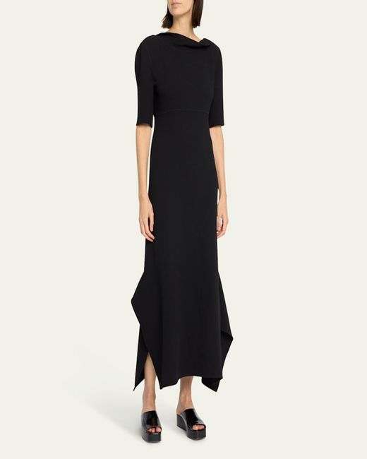 The Row Black Faede Draped Back Long Silk Dress