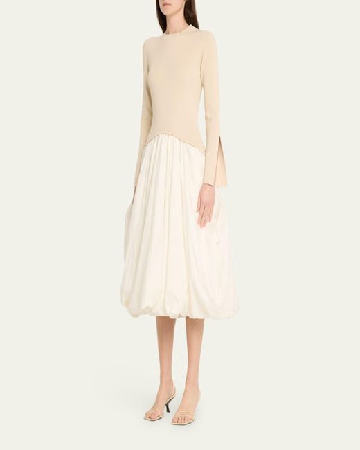 Jonathan Simkhai Natural Kenlie Long-Sleeve Bubble Midi Dress