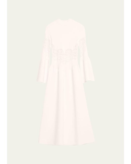 Chloé Natural Cutout Lace Compact Ribbed Wool Dress