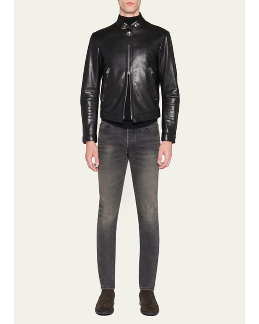 Tom Ford Black Soft Leather Biker Jacket for men