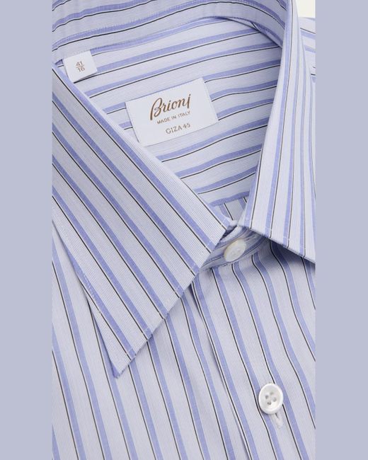 Brioni Blue Giza 45 Poplin Multi-Stripe Dress Shirt for men