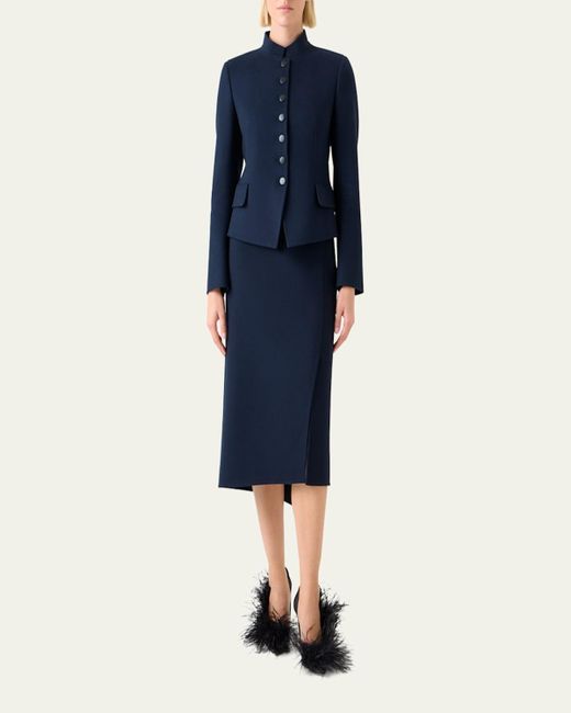 Akris Blue Deva Wool Flannel Double-Face Jacket
