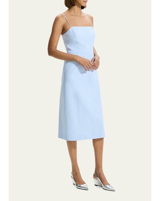 Theory Blue Strappy A-line Linen-blend Midi Dress
