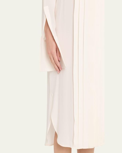 Michael Kors Natural Pleated Placket Silk Georgette Midi Shirtdress