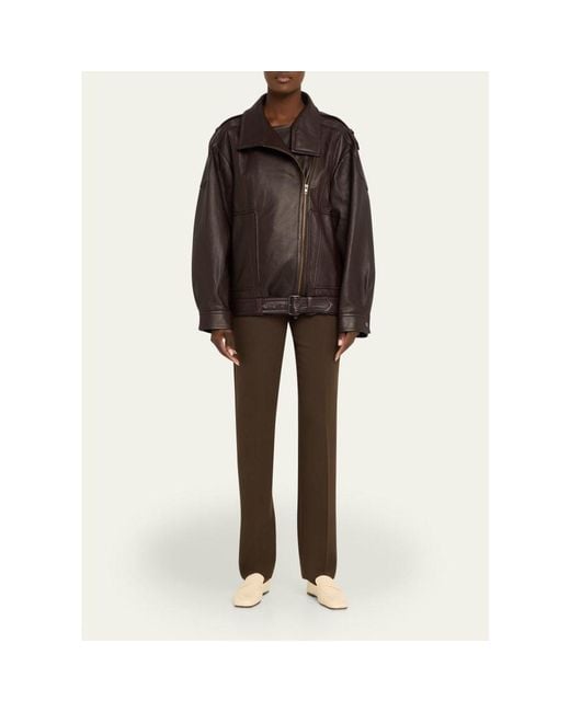 Vince Brown Oversized Leather Aviator Jacket