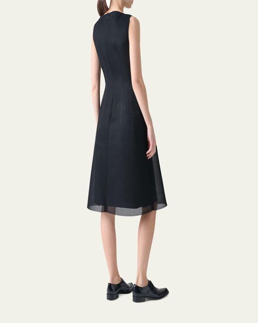 Akris Blue Techno Grid V-Neck Midi Dressi