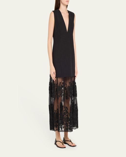 Sea Black Arielle Lace V-Neck Midi Dress