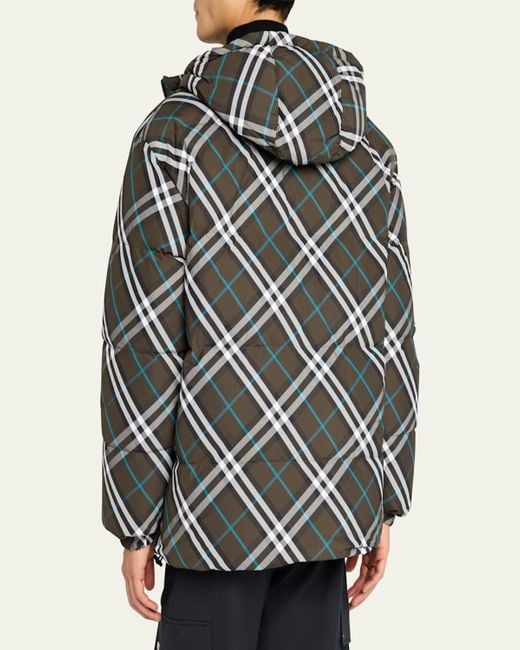 Burberry Reversible Ekd Check Puffer Jacket in Gray for Men | Lyst