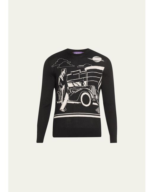 Ralph Lauren Black Graphic Intarsia Crewneck Sweater for men