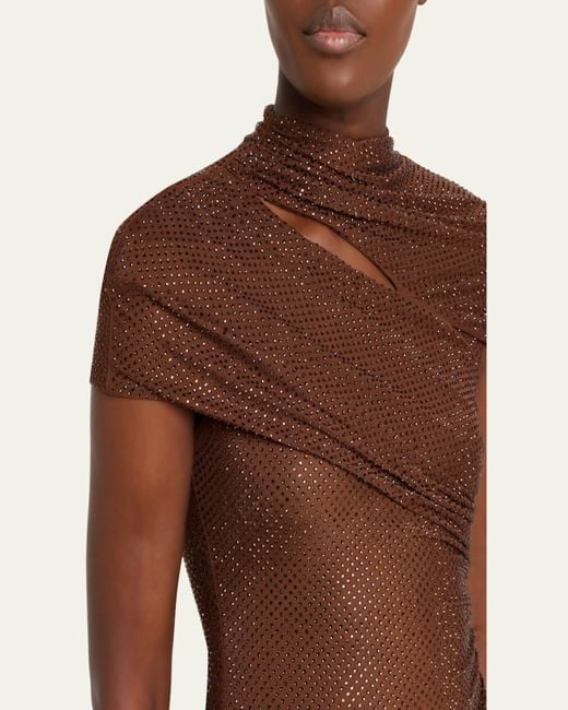 Self-Portrait Brown Rhinestone Cutout Mesh Top