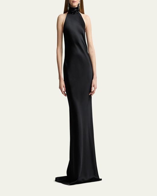 Ralph Lauren Black Chilton Stretch Satin Gown