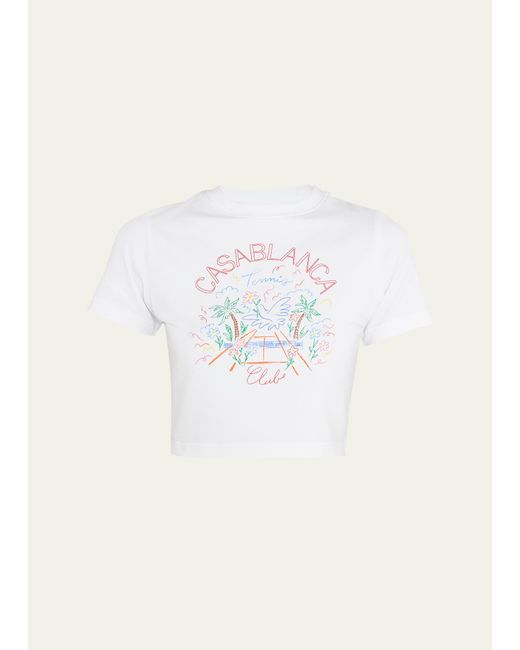Casablancabrand White Crayon Tennis Club Printed Crop Baby T-shirt