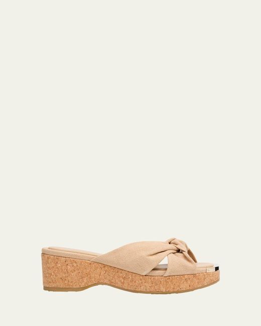 Jimmy Choo Natural Avenue Crisscross Wedge Slide Sandals