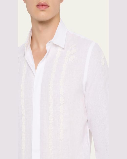 Orlebar Brown White Giles Linen Applique Tailored-Fit Sport Shirt for men