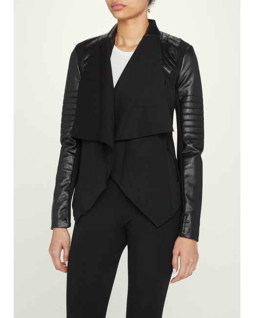 BLANC NOIR Black Drape-front Quilted Faux-leather Jacket