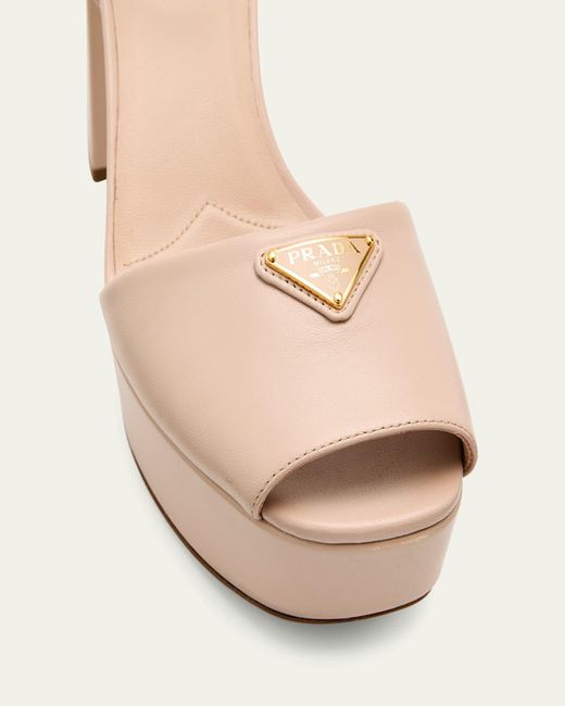 Prada Natural Nappa Triangle Peep-Toe Platform Sandals