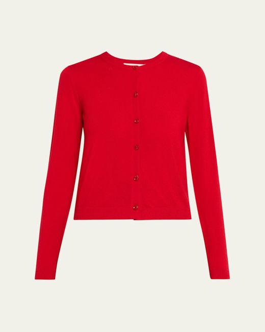 Jason Wu Red Long-Sleeve Merino Wool Crewneck Cardigan