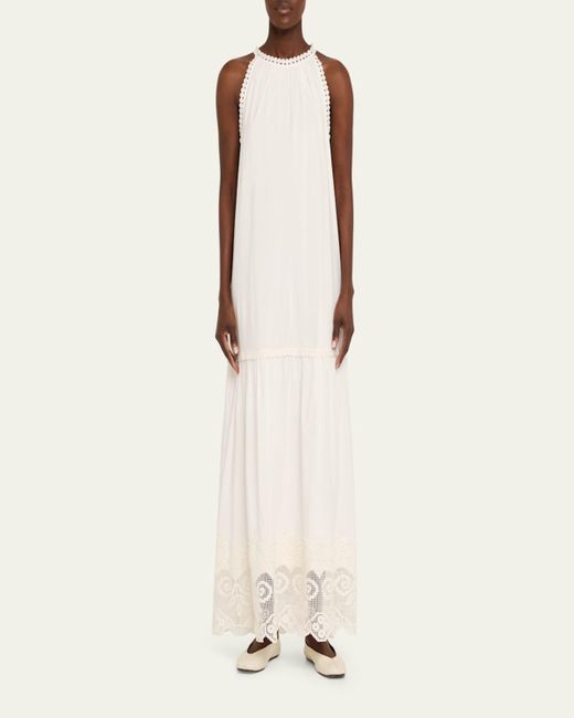 Kobi Halperin Natural Teri Lace-Trim Halter Maxi Dress