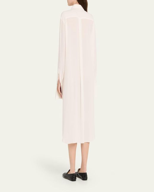 Michael Kors Natural Pleated Placket Silk Georgette Midi Shirtdress