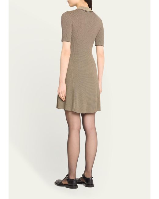 Ganni Natural Short-sleeve Melange Knit Mini Dress