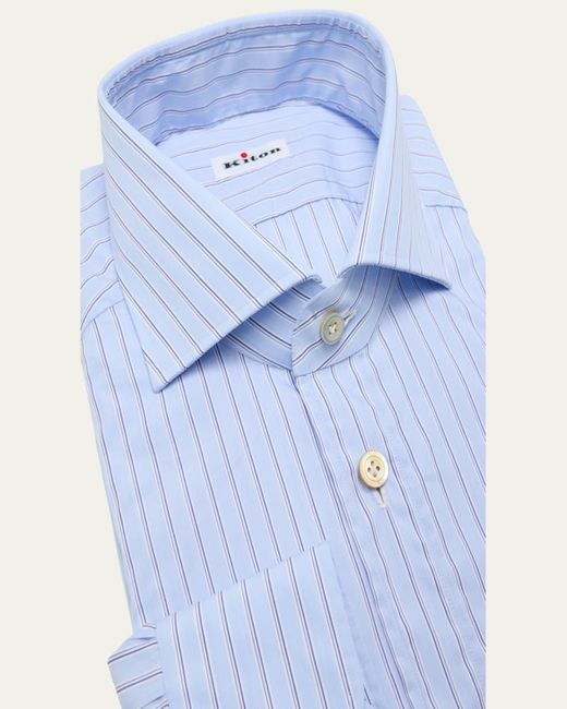 Kiton Blue Wide Striped Cotton Dress Shirt for men