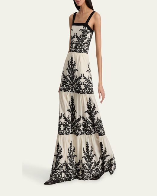 Alice + Olivia Saige Embroidered Tiered Maxi Dress in White | Lyst