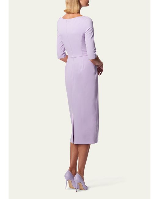 Carolina Herrera Purple Elbow-sleeve Boat-neck Midi Dress